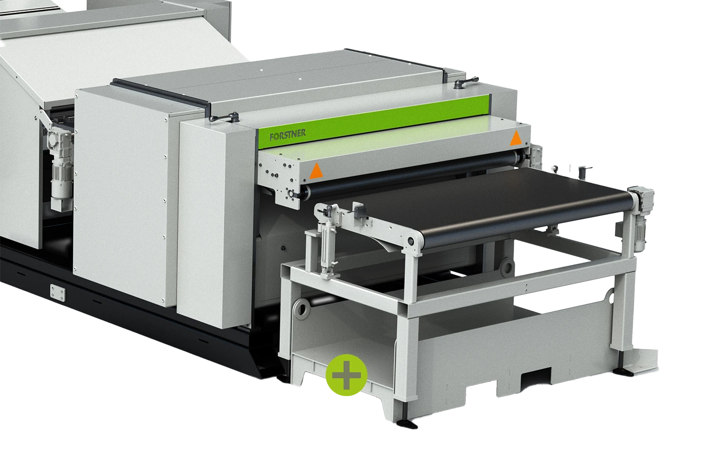 easy handling of excess sheet metal with the function scrap bin for cut to length machine on white background